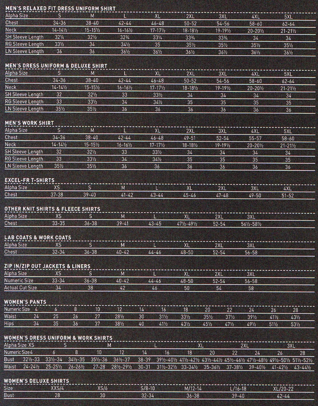 Bulwark Size Chart